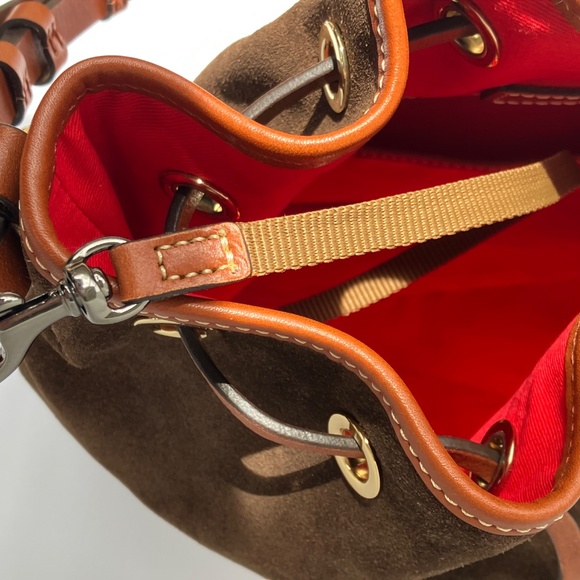 Dooney & Bourke Chocolate Suede Drawstring Bucket Bag - Picture 13 of 16